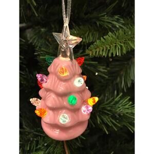 Pink Christmas Tree LED Light Up Ornament -Clear Star Topper Nostalgic